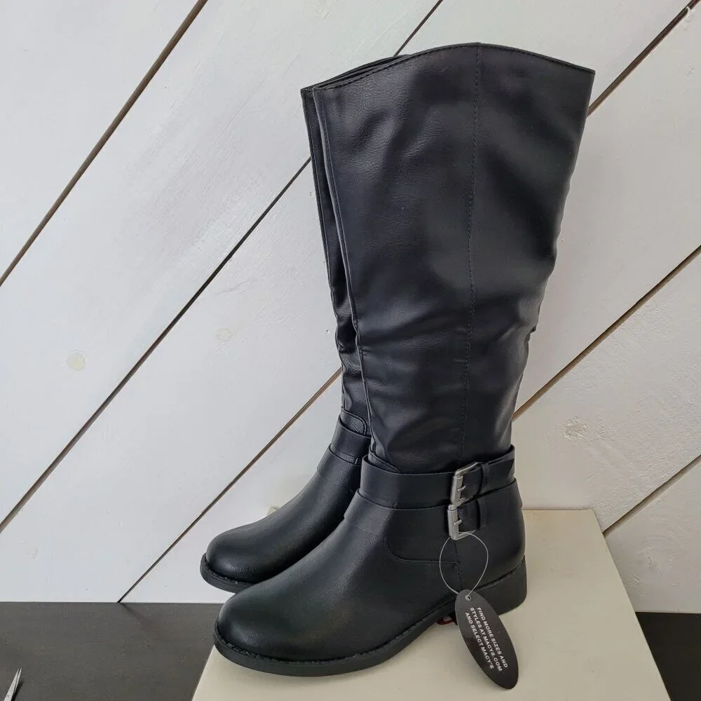 NEW Style & Co. Womens Maliaa Black Knee-High Boots 6M Man-Made Upper & Sole
